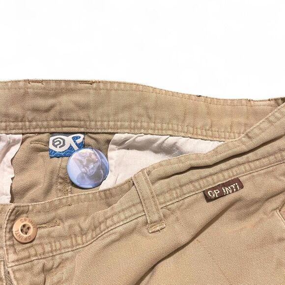 Vintage Y2K OP Ocean Pacific Cargo Brown Tan Shorts Spellout sz 33 - Picture 5 of 6